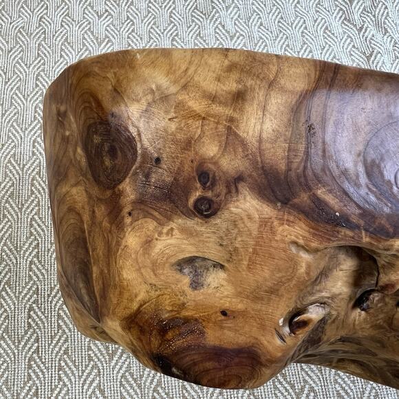 Burl Wood Hand Carved Bowl Rustic Natural Art Stamped CON2 Brown Approx 10" x 7" - Picture 5 of 13